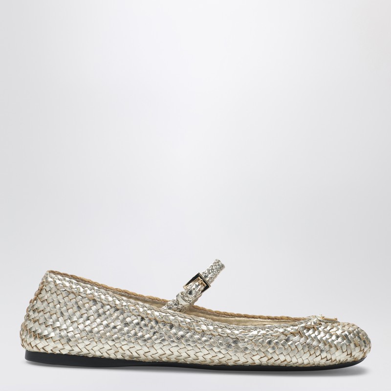 Gold woven leather ballet flats