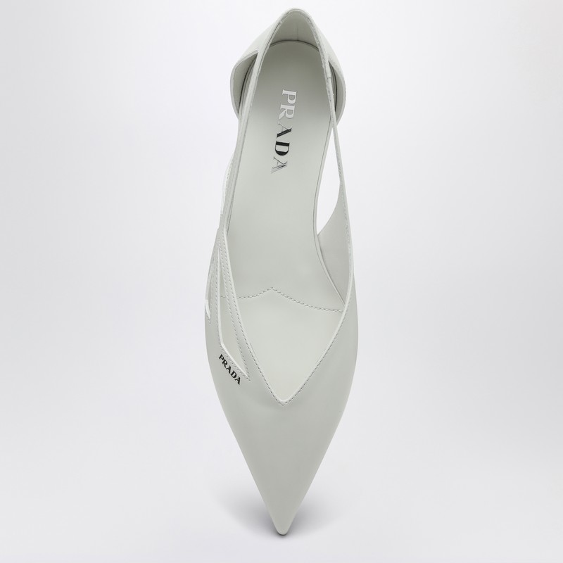 Prada Pointed Toe Cut-out Ballerina Shoes In White