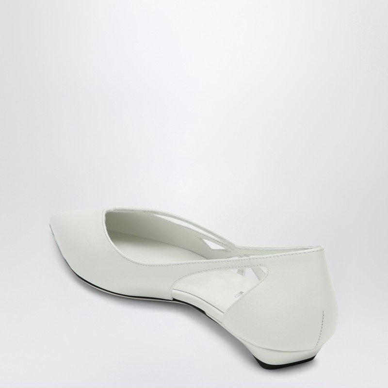 Prada Pointed Toe Cut-out Ballerina Shoes In White