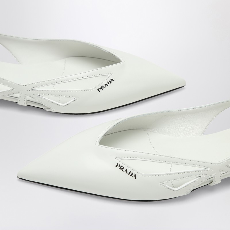 Prada Pointed Toe Cut-out Ballerina Shoes In White