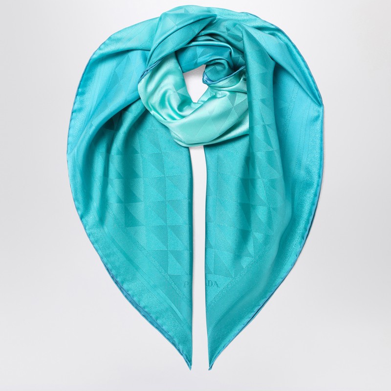 Turquoise printed foulard in twill