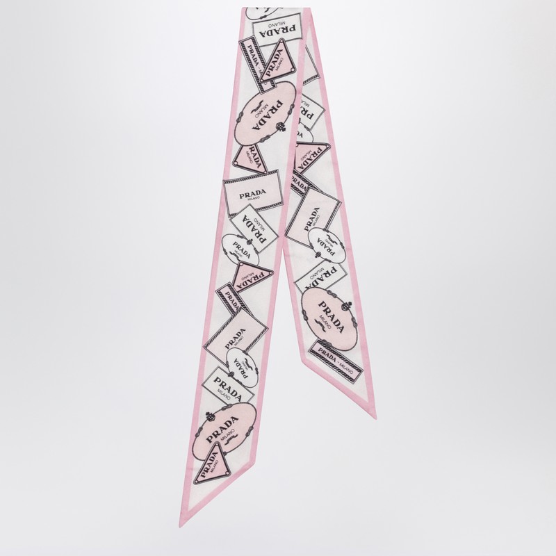 Printed pink ribbon in silk twill