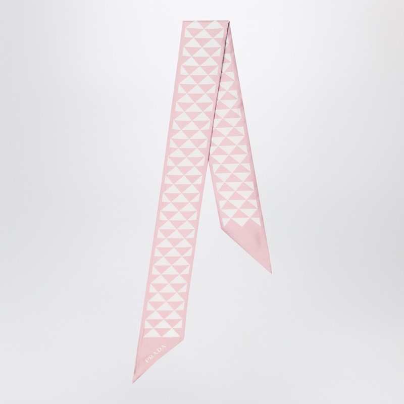 Foulard in seta jacquard rosa/bianco - Prada - Modalova