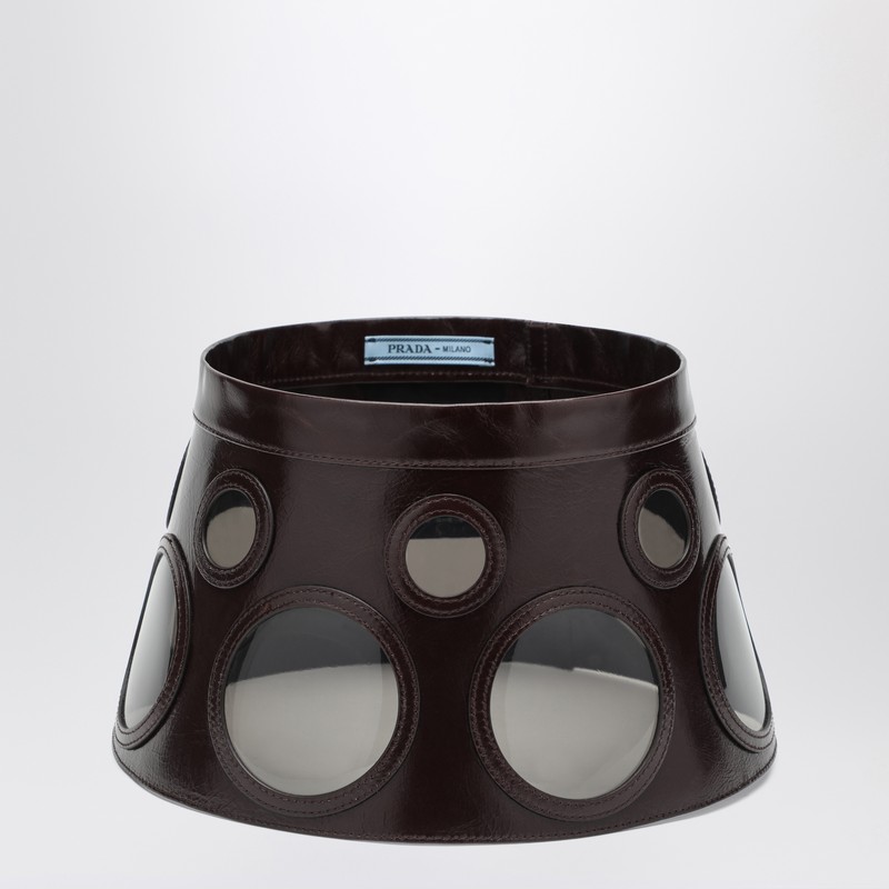 Visor brown in leather and plexiglass