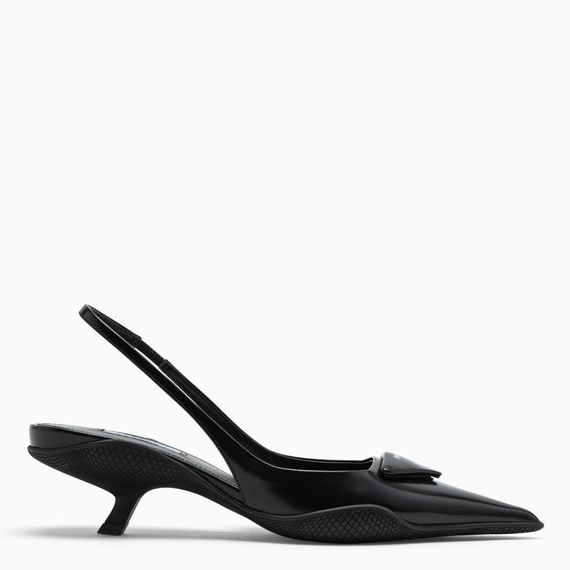 Black brushed leather Prada Holiday slingback pumps