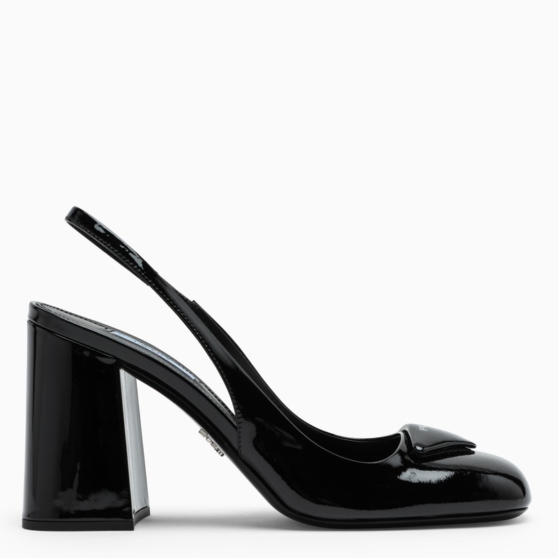 Black patent leather Prada Holiday slingback pumps