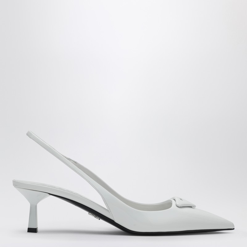 White patent leather slingback pumps