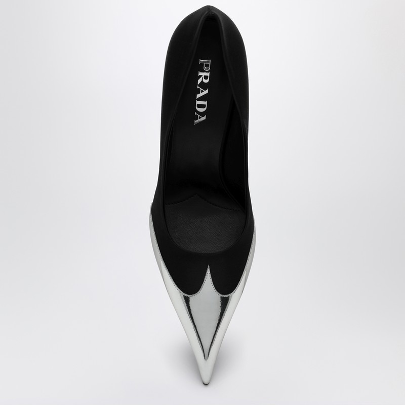 Prada Satin Pumps Two-tone Design Stiletto Heel In Black