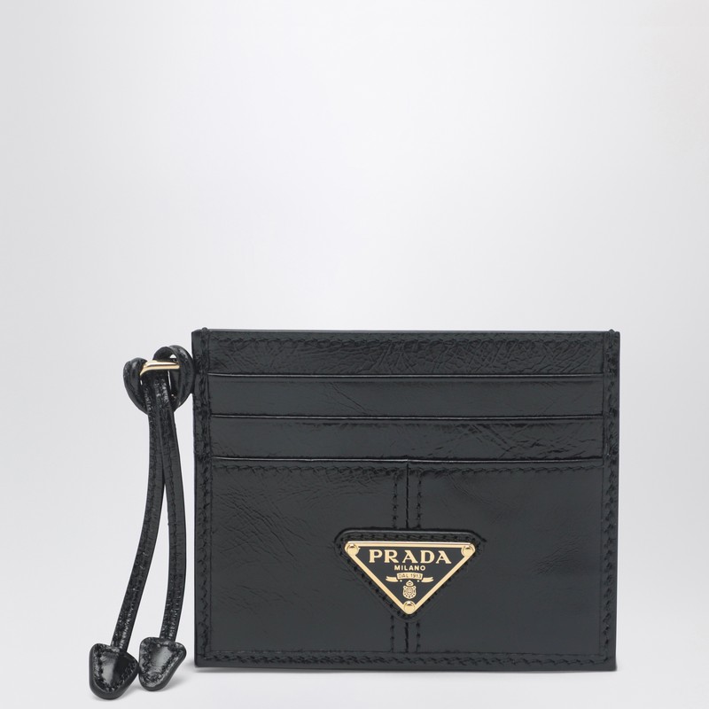 Black leather card holder with triangle logo