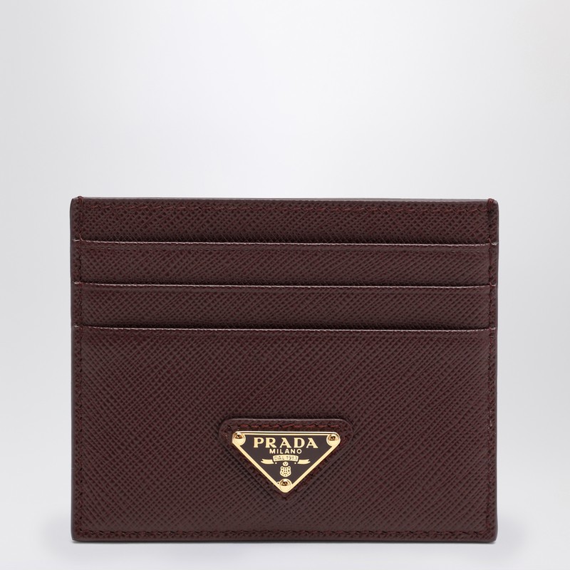 Burgundy card holder in Saffiano