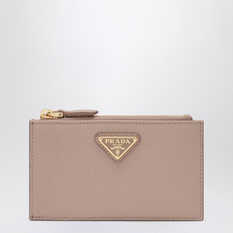 Powder Saffiano zipped card case