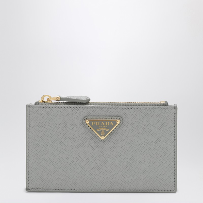 Light gray Saffiano leather zip card holder