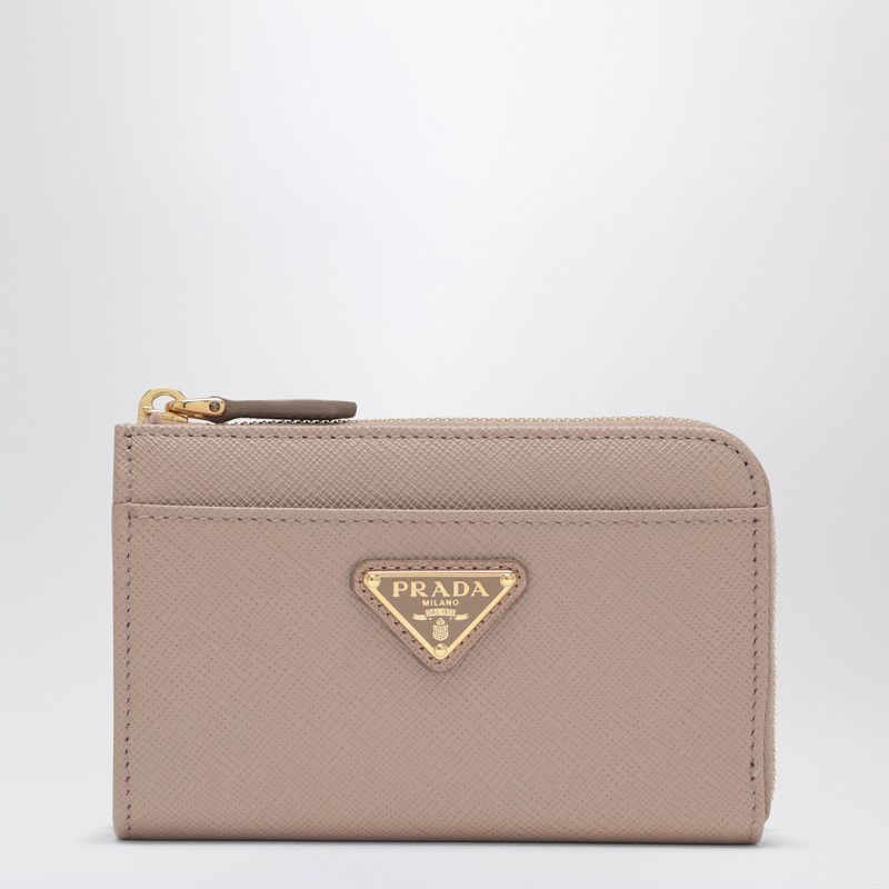 Powder-pink Saffiano leather zip key holder