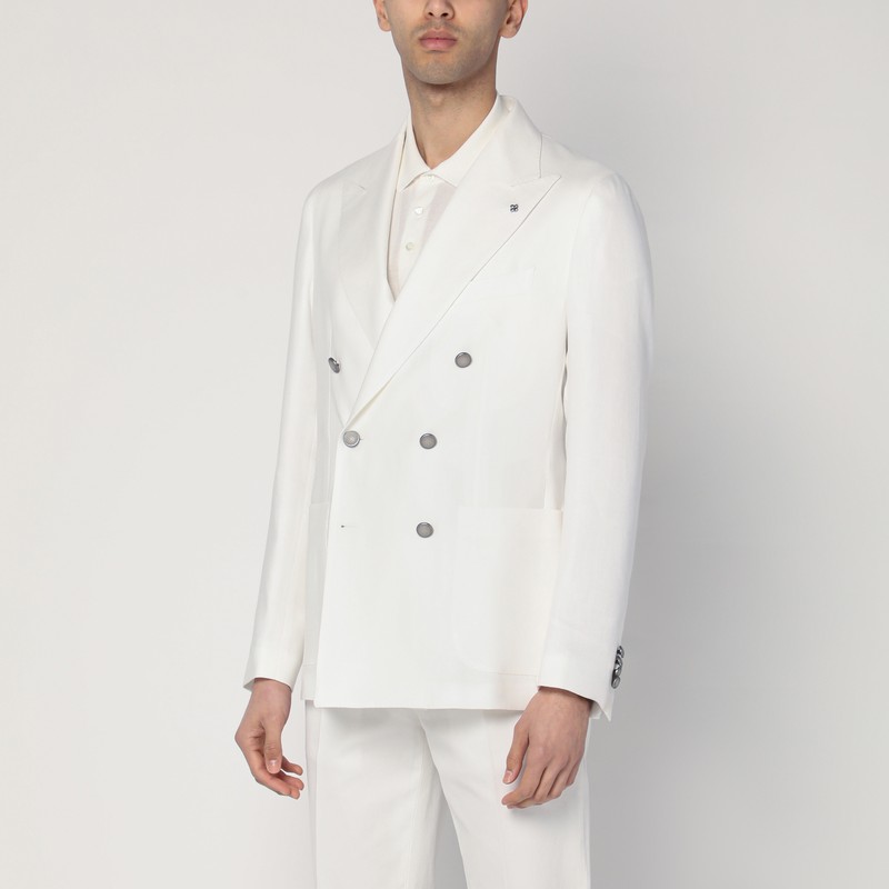 Double-breasted cream-colored jacket in linen