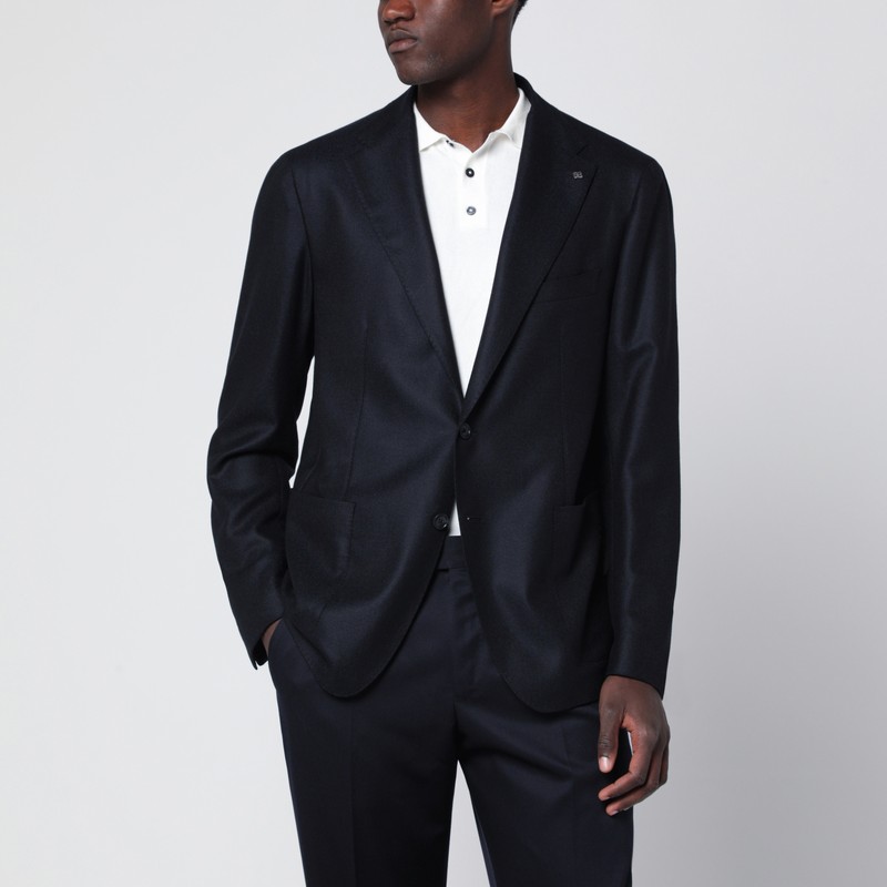 Navy blue single-breasted wool and cashmere jacket