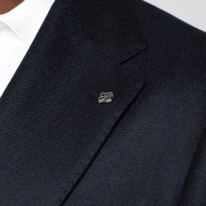 Tagliatore Navy Blue Single-breasted Wool And Cashmere Jacket In Blue