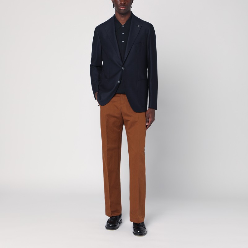 Tagliatore Single-breasted Virgin Wool Blazer With Notched Lapels In Blue