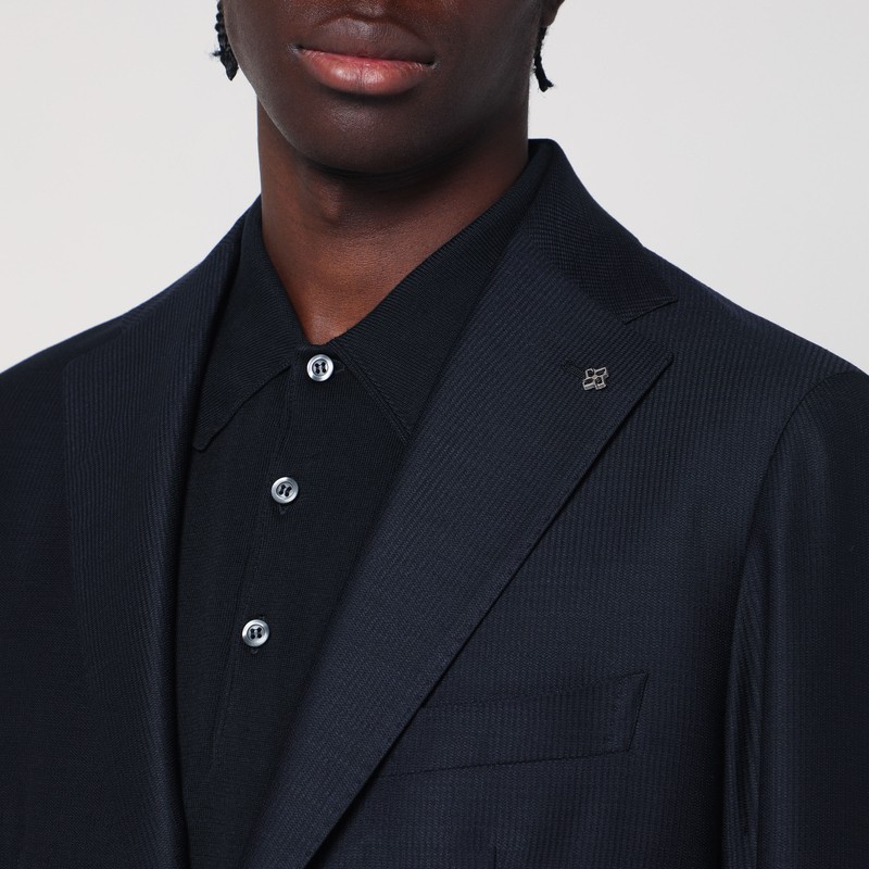 Tagliatore Single-breasted Virgin Wool Blazer With Notched Lapels In Blue