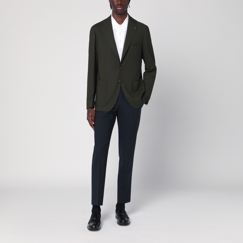 Tagliatore Single-breasted Green Jacket In Virgin Wool In Green