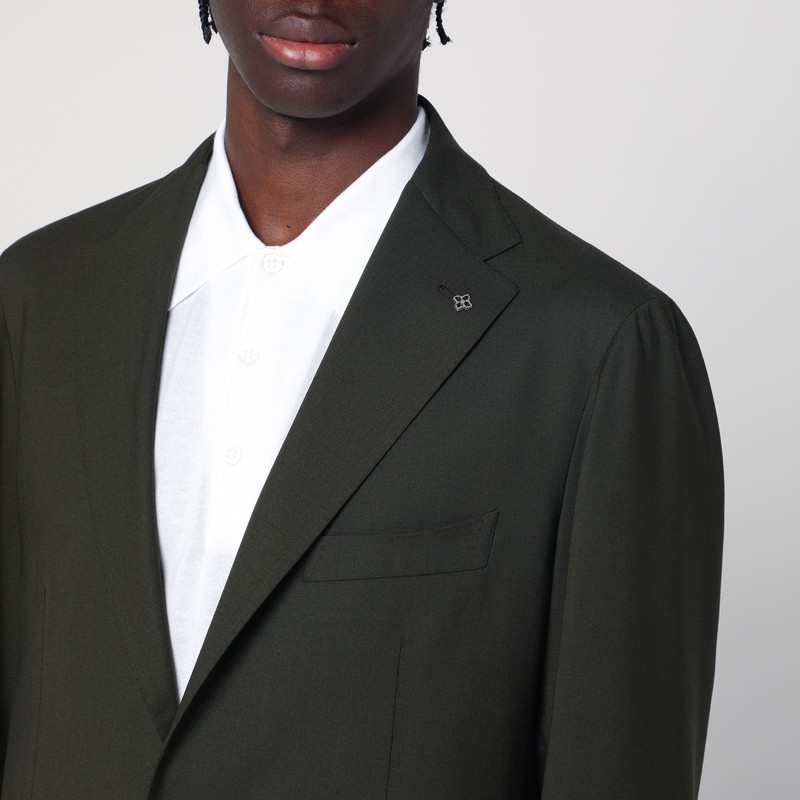 Tagliatore Single-breasted Green Jacket In Virgin Wool In Green