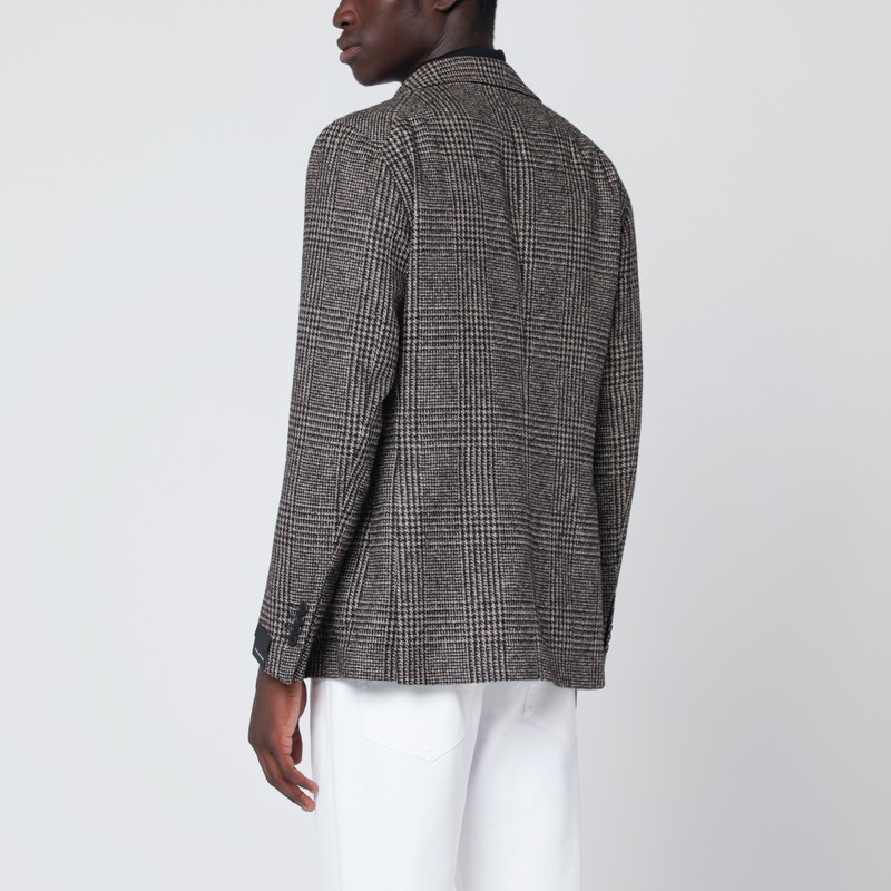 Tagliatore Prince Of Wales Check Jacket With Pockets In Gray