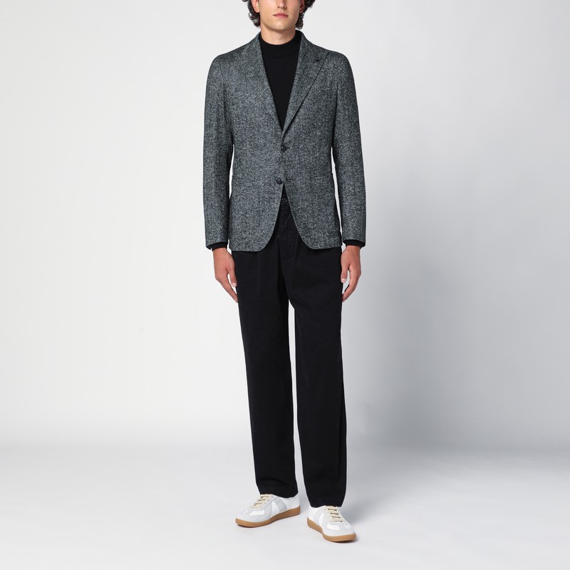 Tagliatore Grey Single-breasted Jacket Herringbone Pattern In Green