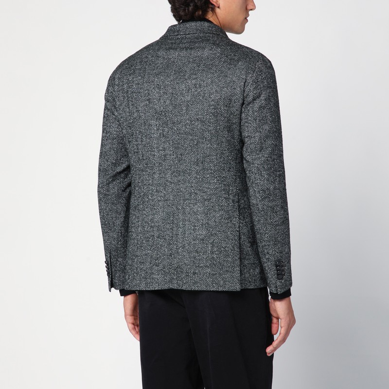 Tagliatore Grey Single-breasted Jacket Herringbone Pattern In Green