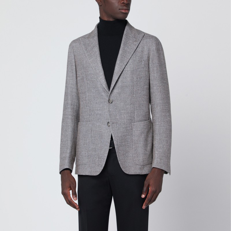 Taupe single-breasted jacket in wool and silk blend