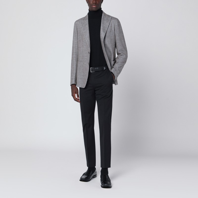 Tagliatore Taupe Single-breasted Jacket In Wool And Silk Blend In Gray