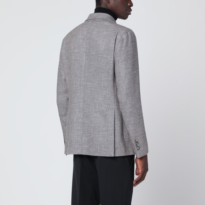 Tagliatore Taupe Single-breasted Jacket In Wool And Silk Blend In Gray