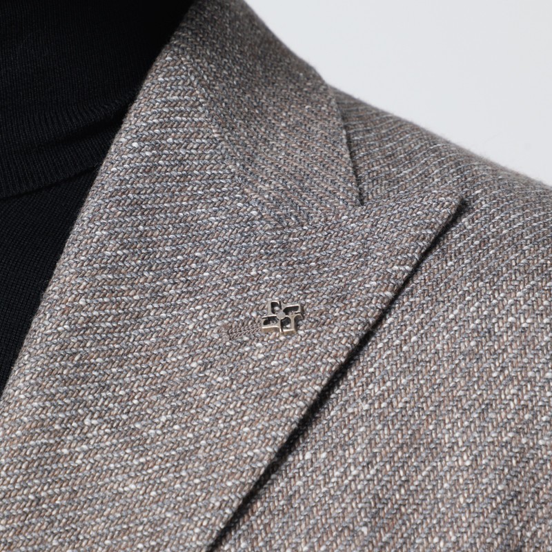 Tagliatore Taupe Single-breasted Jacket In Wool And Silk Blend In Gray