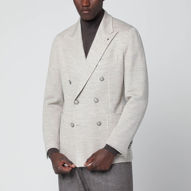 Beige double-breasted wool-blend jacket