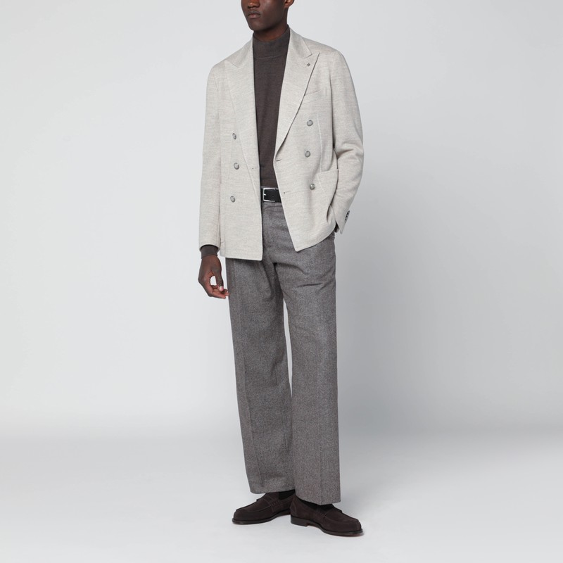 Tagliatore Beige Double-breasted Wool-blend Jacket In Gray