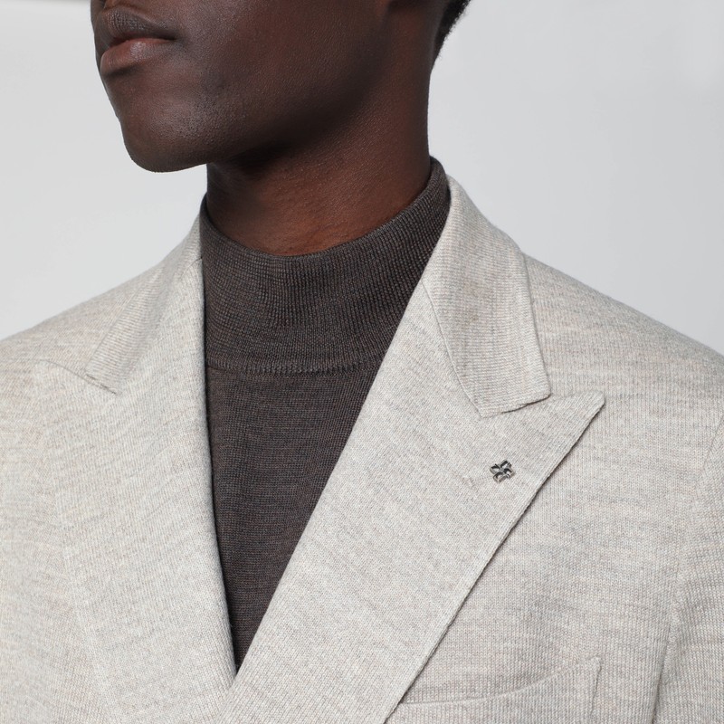 Tagliatore Beige Double-breasted Wool-blend Jacket In Gray