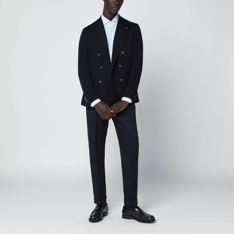 Tagliatore Blue Wool-blend Double-breasted Jacket In Black