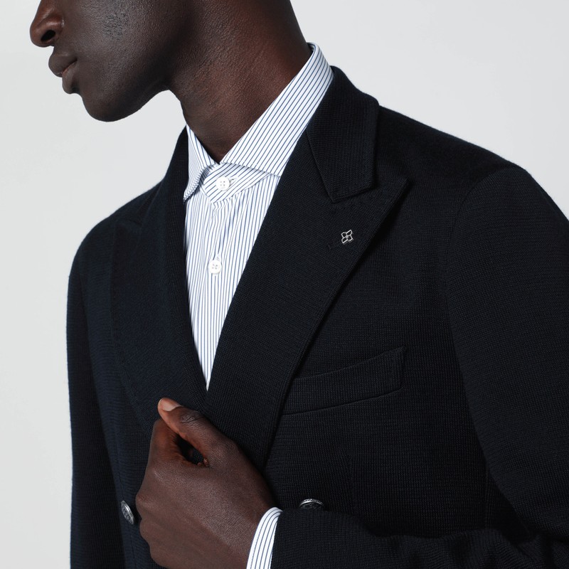 Tagliatore Blue Wool-blend Double-breasted Jacket In Black