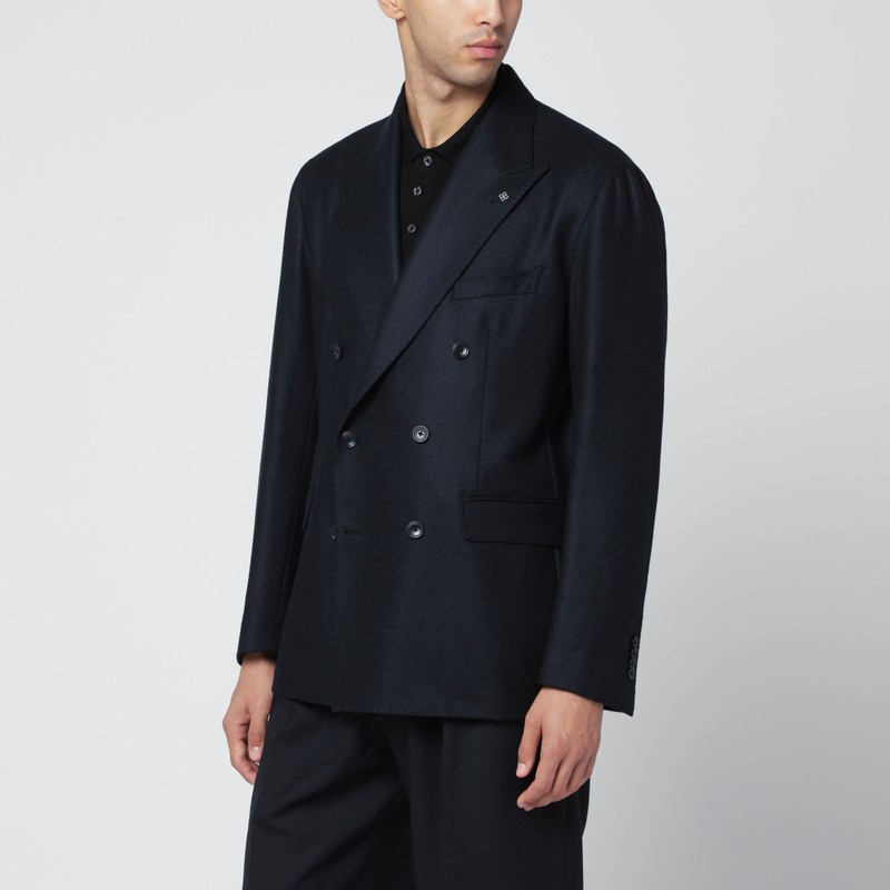 Tagliatore Blue Double-breasted Jacket In Wool And Cashmere