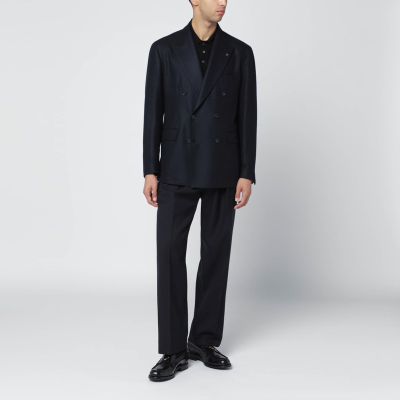 Tagliatore Blue Double-breasted Jacket In Wool And Cashmere In Blue
