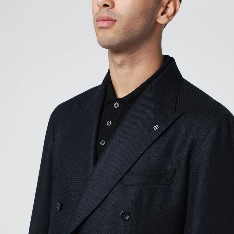 Tagliatore Blue Double-breasted Jacket In Wool And Cashmere In Blue