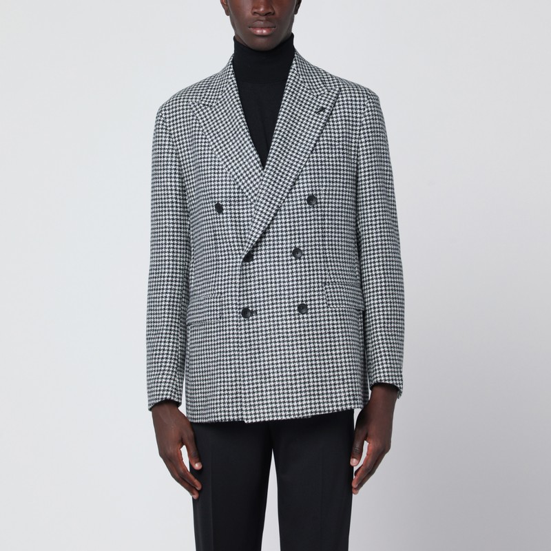Black/white houndstooth double-breasted jacket