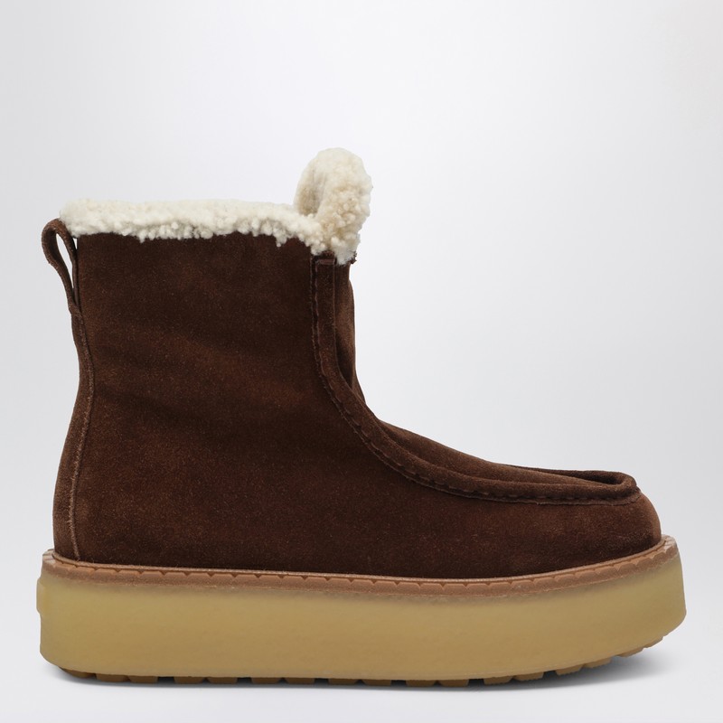 Brown suede and shearling ankle boots