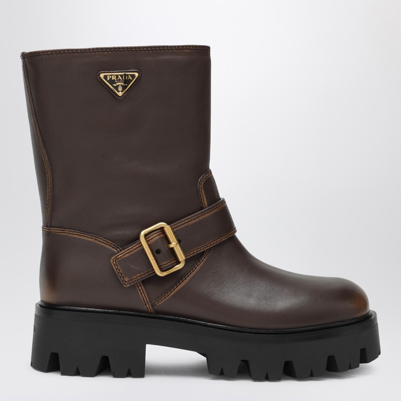 Cocoa-colored leather ankle boots