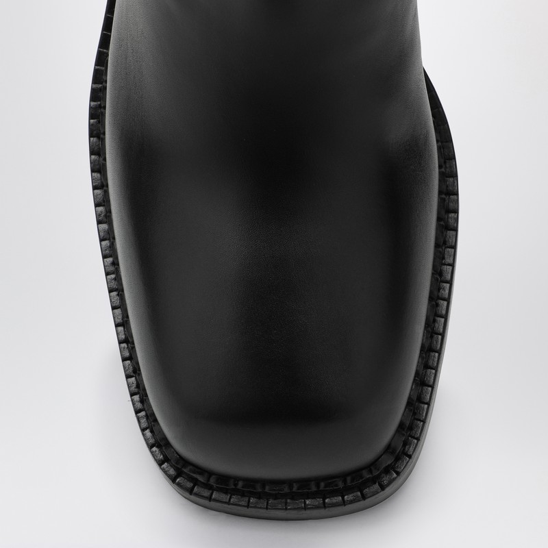 Prada Leather Knee-high Boots With Low Block Heel In Black