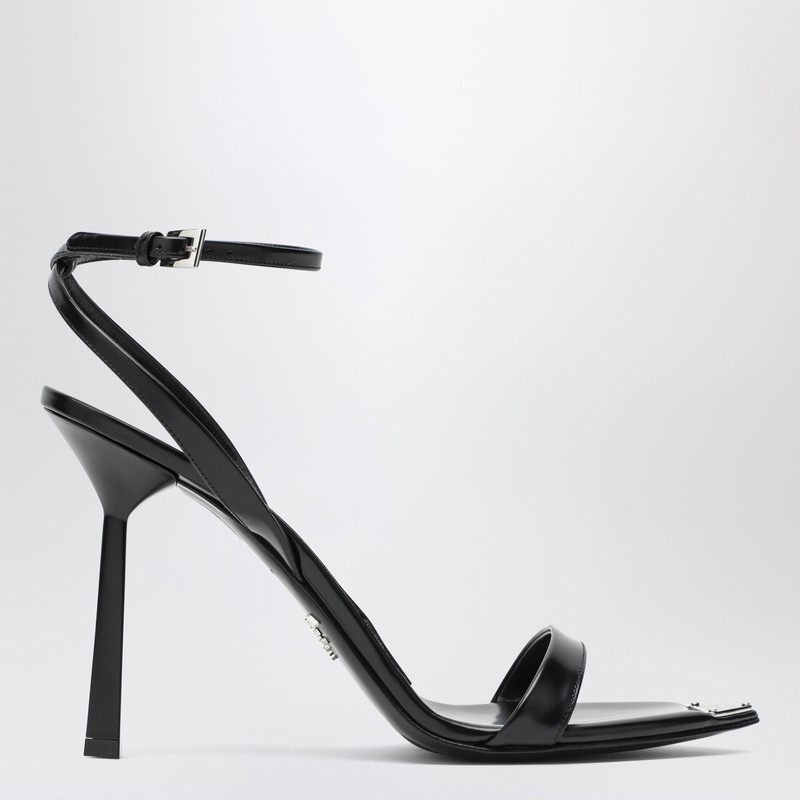Black high-heeled sandals in leather