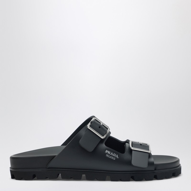 Black leather slider sandals