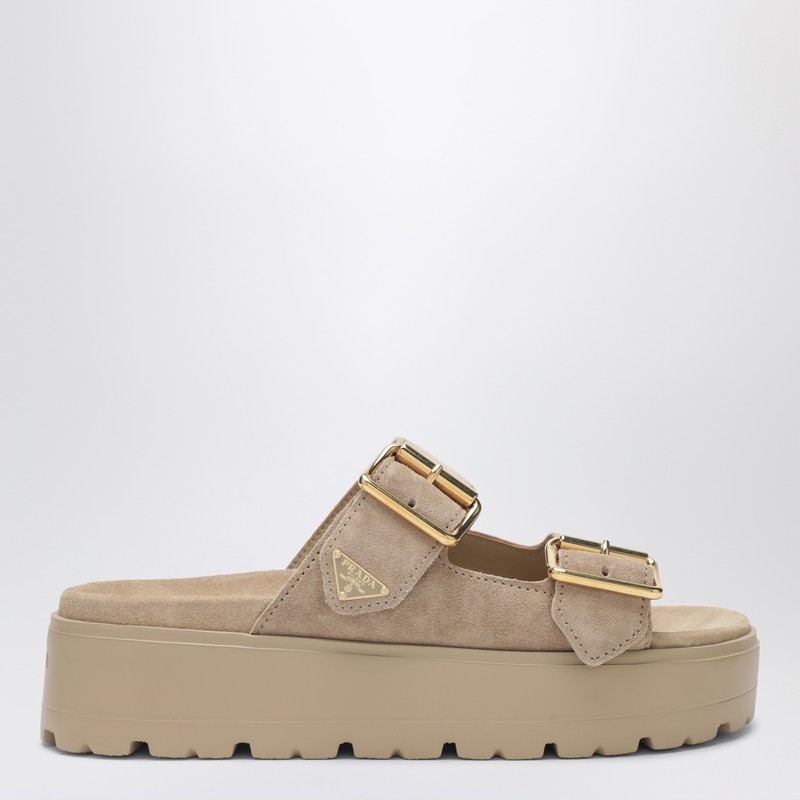 Ecru suede sandals