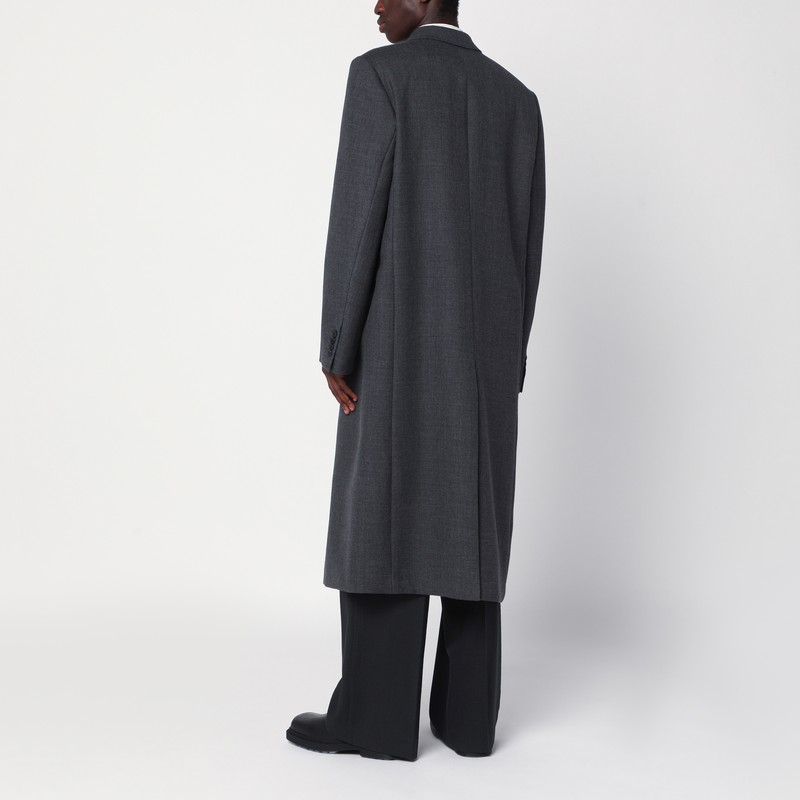 Dries Van Noten Grey Double-breasted Wool Coat In Gray