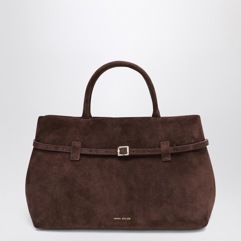 Manu Atelier Structured Tote Buckle Detail Bag In Brown