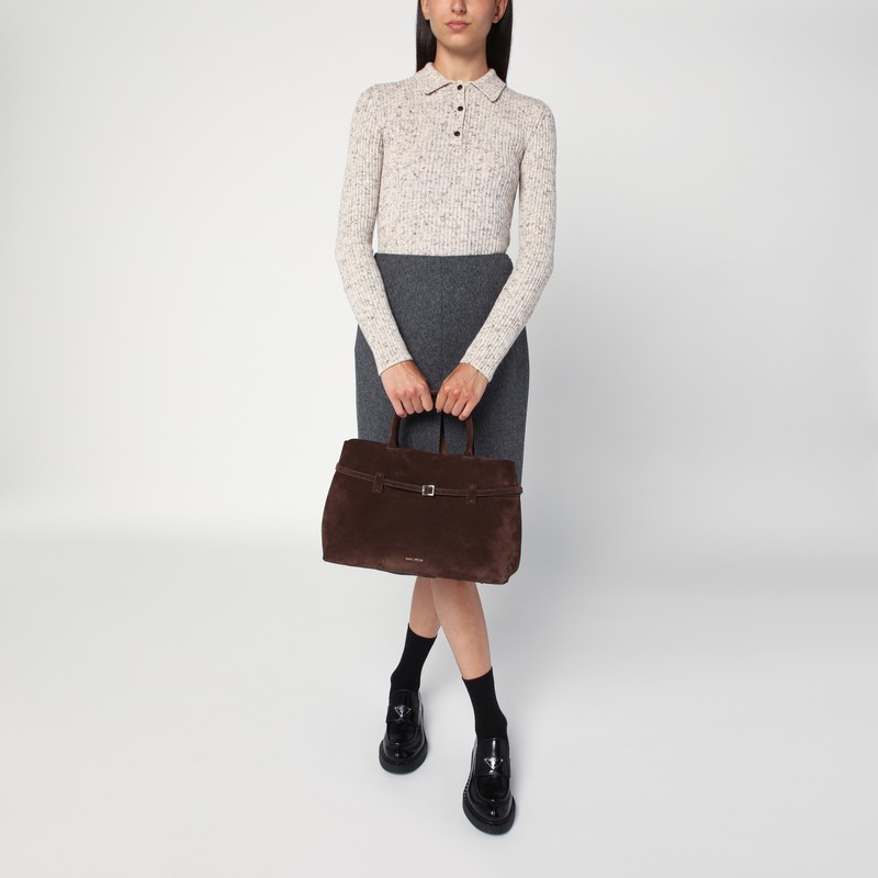 Manu Atelier Structured Tote Buckle Detail Bag In Brown