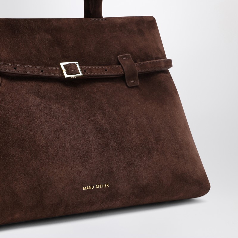 Manu Atelier Structured Tote Buckle Detail Bag In Brown